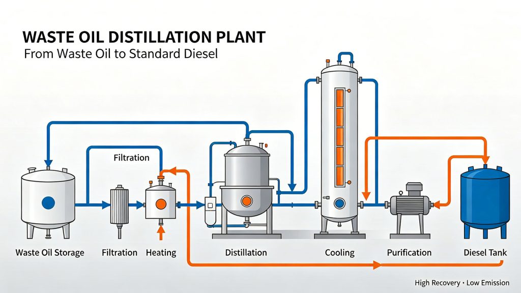 MJZ-2 Small Pyrolysis Oil Distillation Plant for Sale to Bolivia 3 Waste Oil Distillation to Bright-Colored Fuel Oil