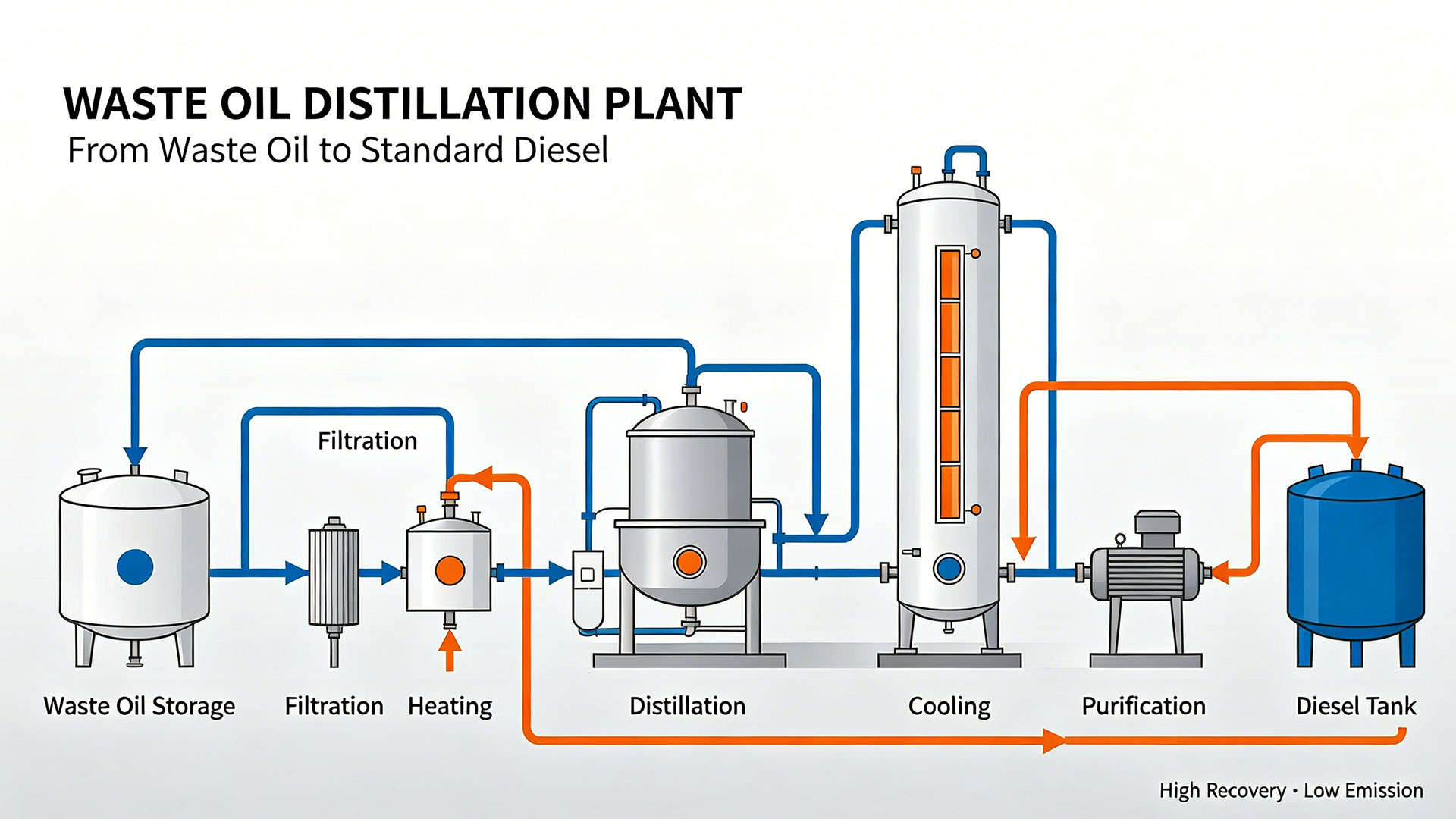Waste Oil Distillation to Bright-Colored Fuel Oil