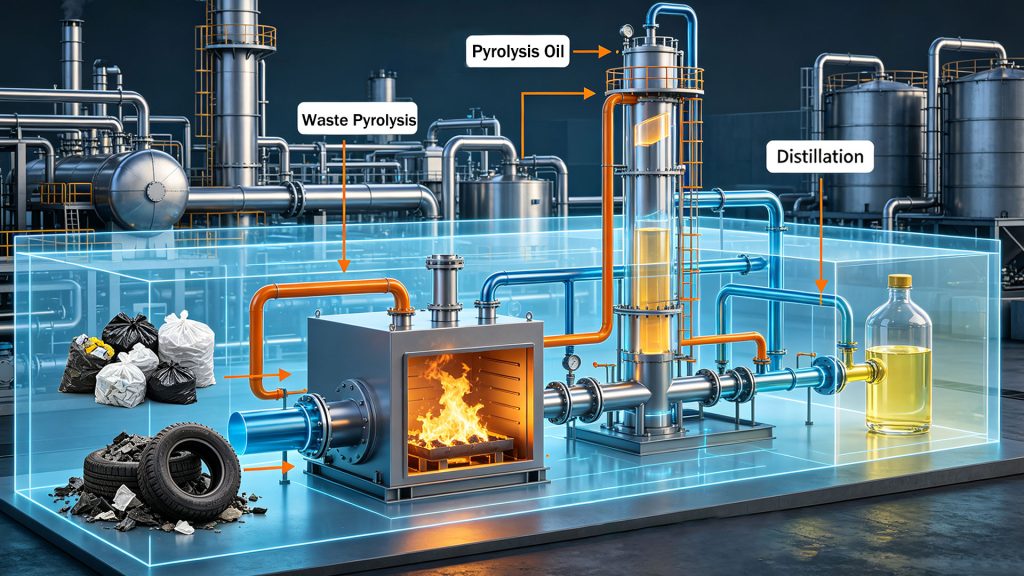 Crude Pyrolysis Oil Distillation To Diesel